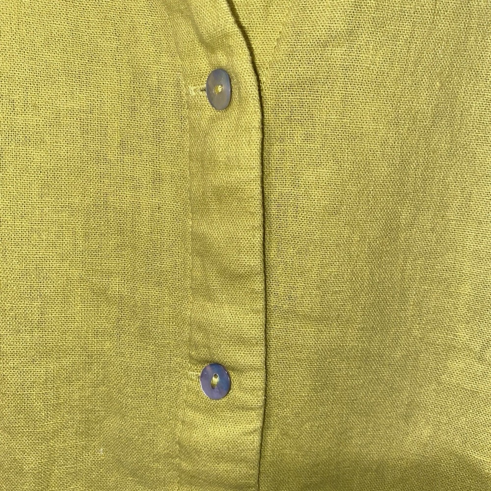 NWT Marc New York Jeans L Linen Blend Cropped Camp Shirt Chartreuse Lime Green - Picture 3 of 8